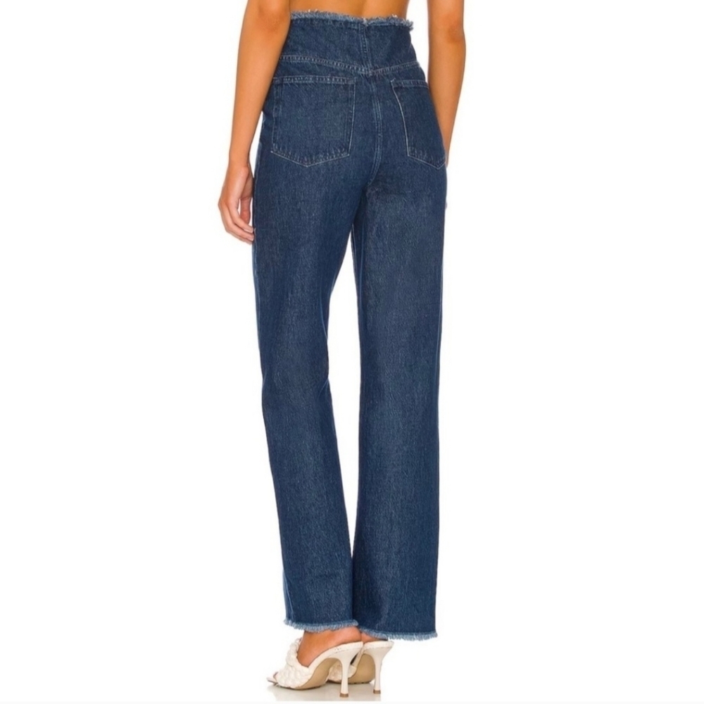 WeWoreWhat Indigo Denim True Blue Frayed Straight Wide Leg Raw Hem Jeans Size 27 - Picture 2 of 9